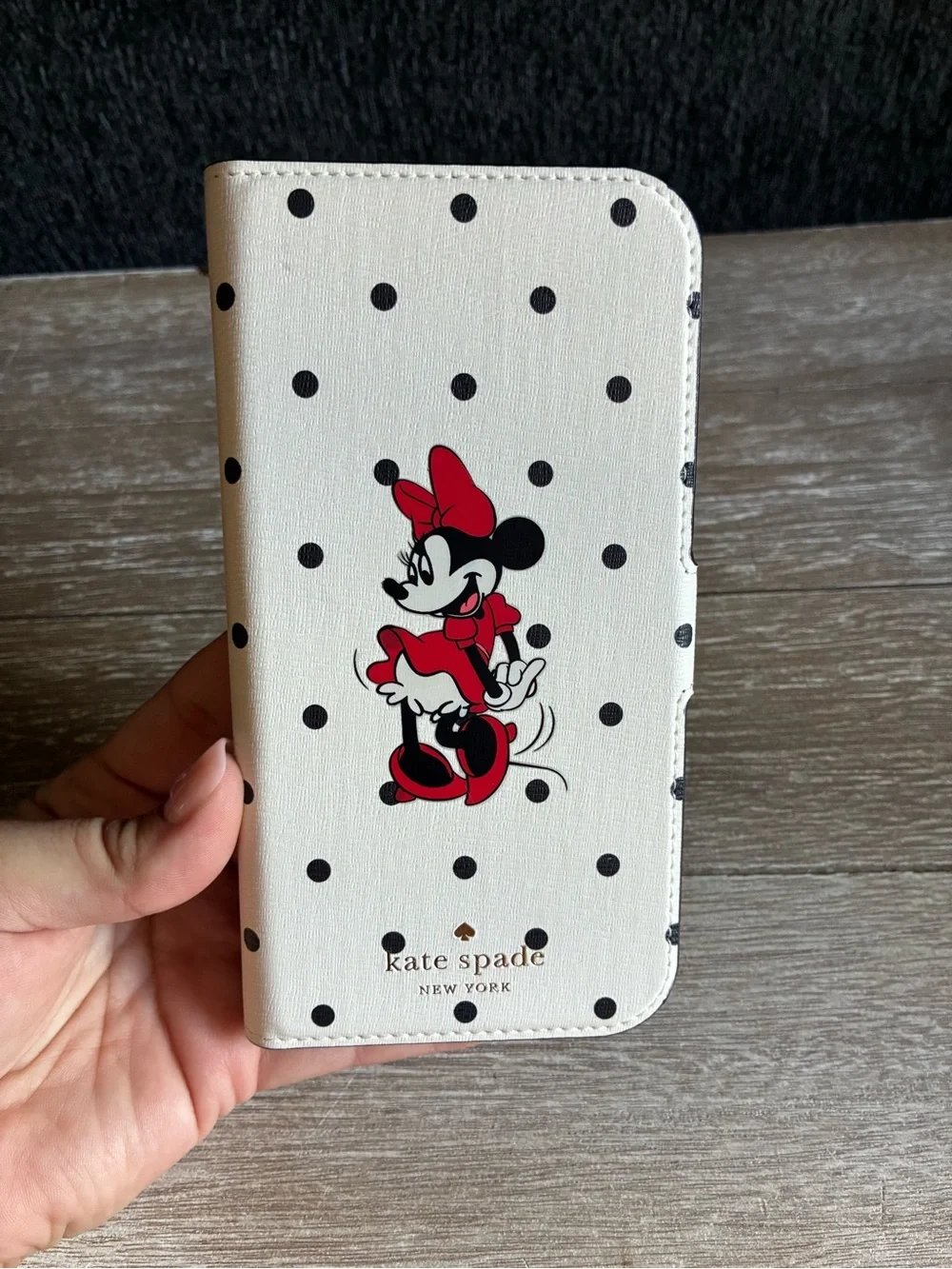 kate spade White Polka Dot Minnie Phone Wallet with Red Accents Fits IPhone 13
